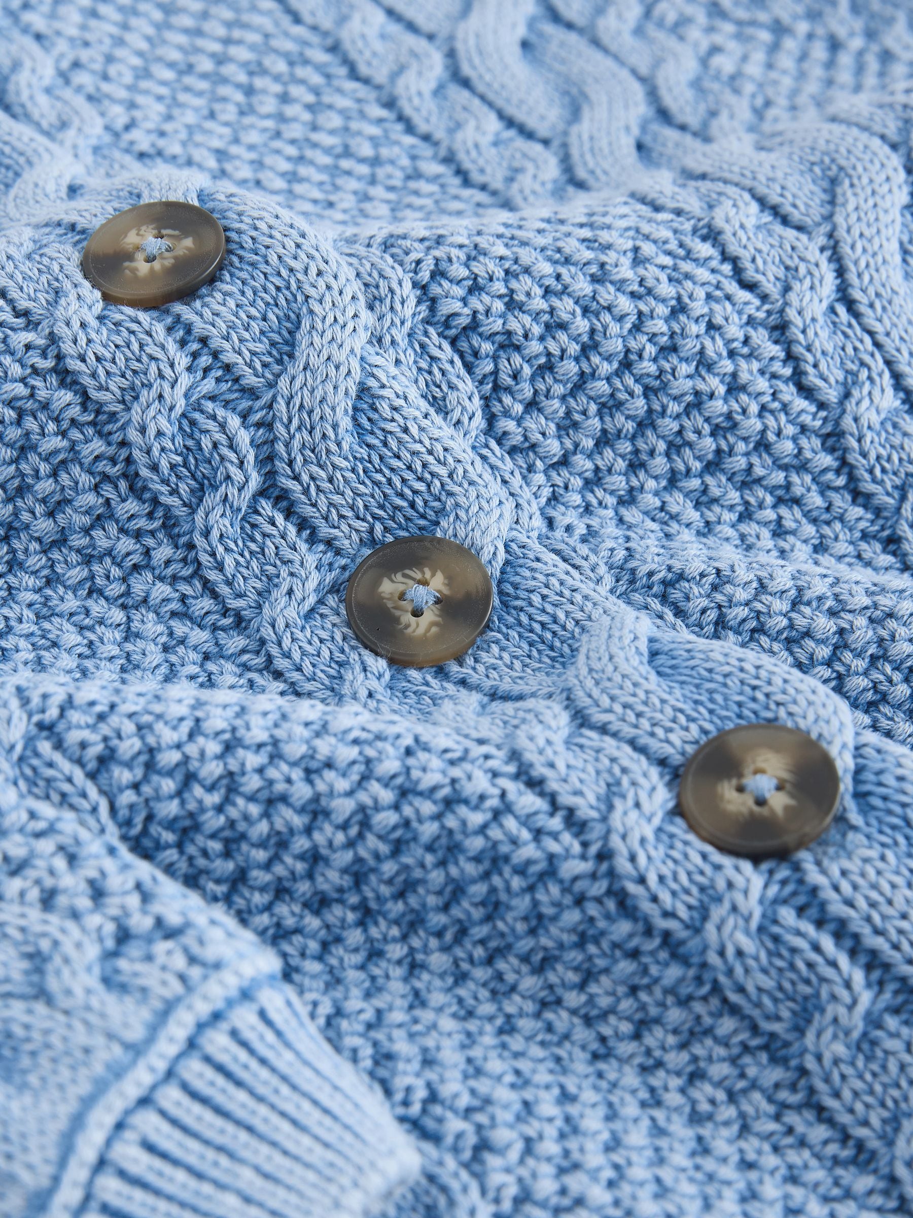 Buy Blue Acid Wash Cable Knit Long Sleeve Cotton Cardigan from the