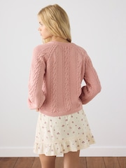 Blush Pink Cable Knit Long Sleeve Cotton Cardigan - Image 4 of 7