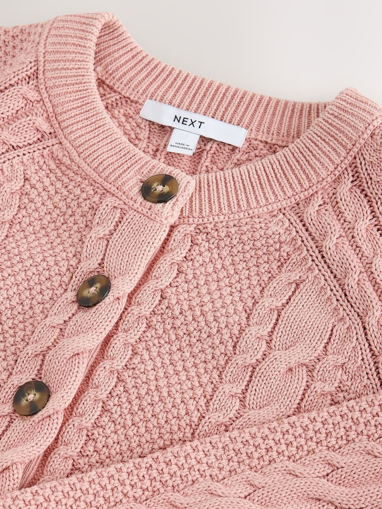 Blush Pink Cable Knit Long Sleeve Cotton Cardigan - Image 7 of 7 Blush Pink Cable Knit Long Sleeve Cotton Cardigan - Image 7 of 7