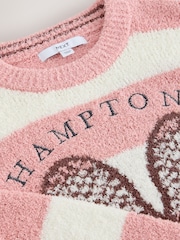 Ekru/Çəhrayı Qrafik - Pambıqla Zəngin Dəsmal Örgü Krujevalı Yaxalı Sviter - 7şəkildən 7 şəkil