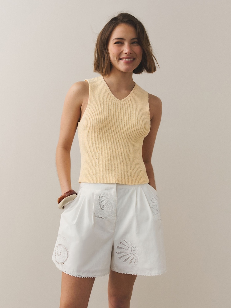 Yellow Towelling Knit V-Neck Vest Top - Image 1 of 6