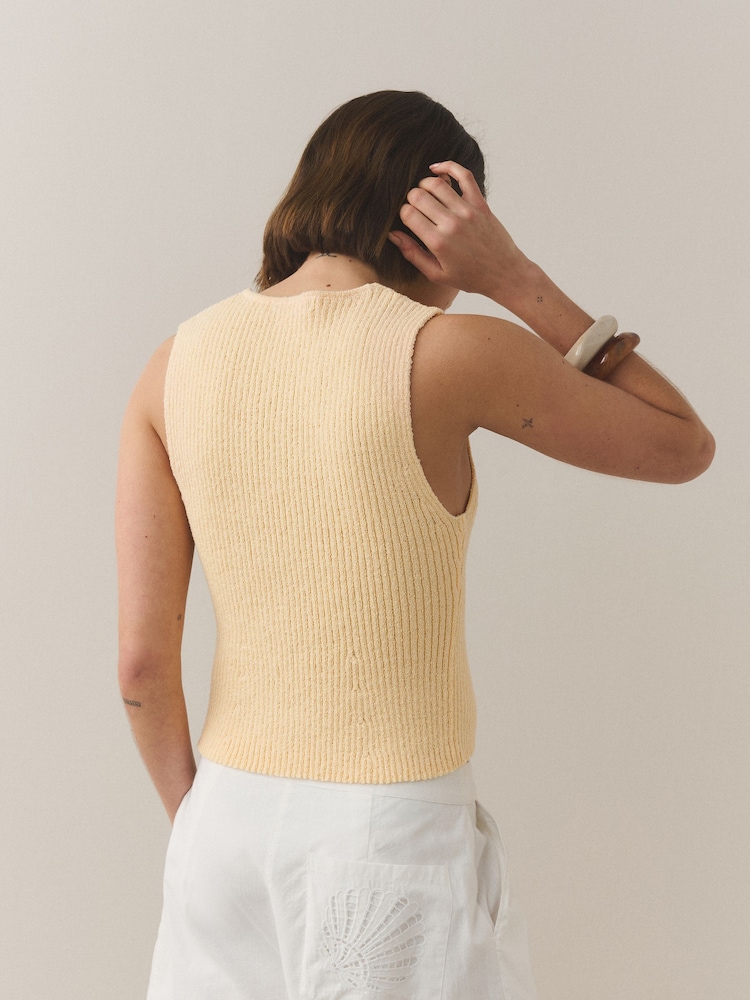 Yellow Towelling Knit V-Neck Vest Top - Image 2 of 6