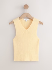 Yellow Towelling Knit V-Neck Vest Top - Image 4 of 6