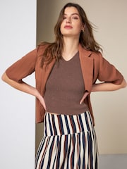 Chocolate Brown Towelling Knit V-Neck Vest Top - Image 3 of 8