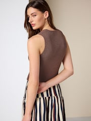 Chocolate Brown Towelling Knit V-Neck Vest Top - Image 4 of 8