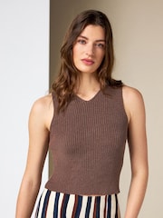 Chocolate Brown Towelling Knit V-Neck Vest Top - Image 5 of 8