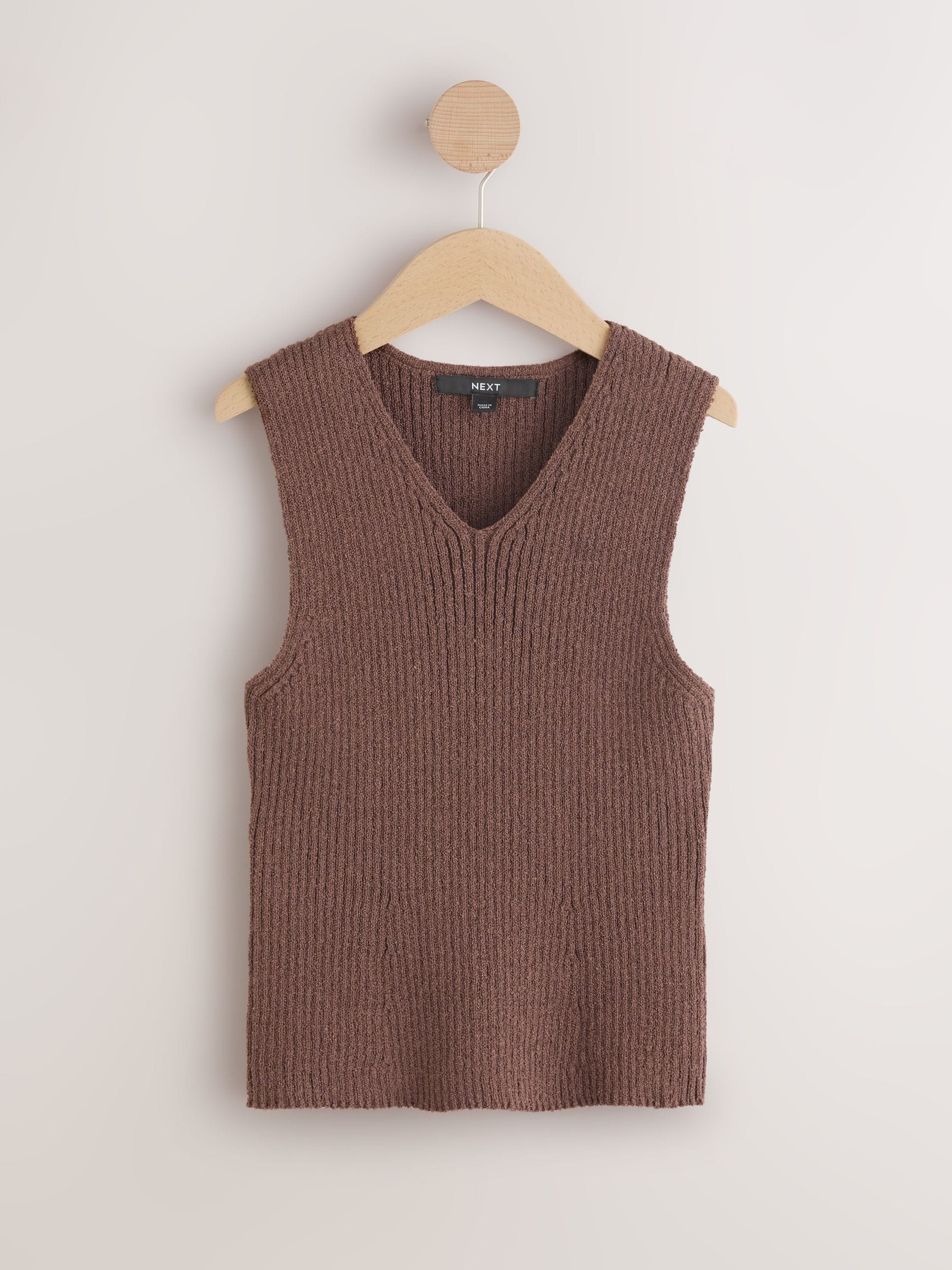 Buy Chocolate Brown Towelling Knit V-Neck Vest Top from Next USA