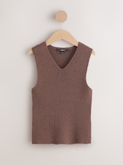 Chocolate Brown Towelling Knit V-Neck Vest Top - Image 6 of 8