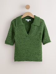 Dunkelgrün - Cotton Rich Short Sleeve Stitch Polo Top - Bild 6 von 8