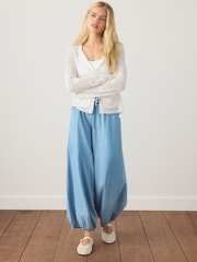 White Floral Mesh Tie Front Cardigan With Linen - Image 2 of 3