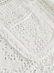 White Floral Mesh Tie Front Cardigan With Linen - Image 8 of 8