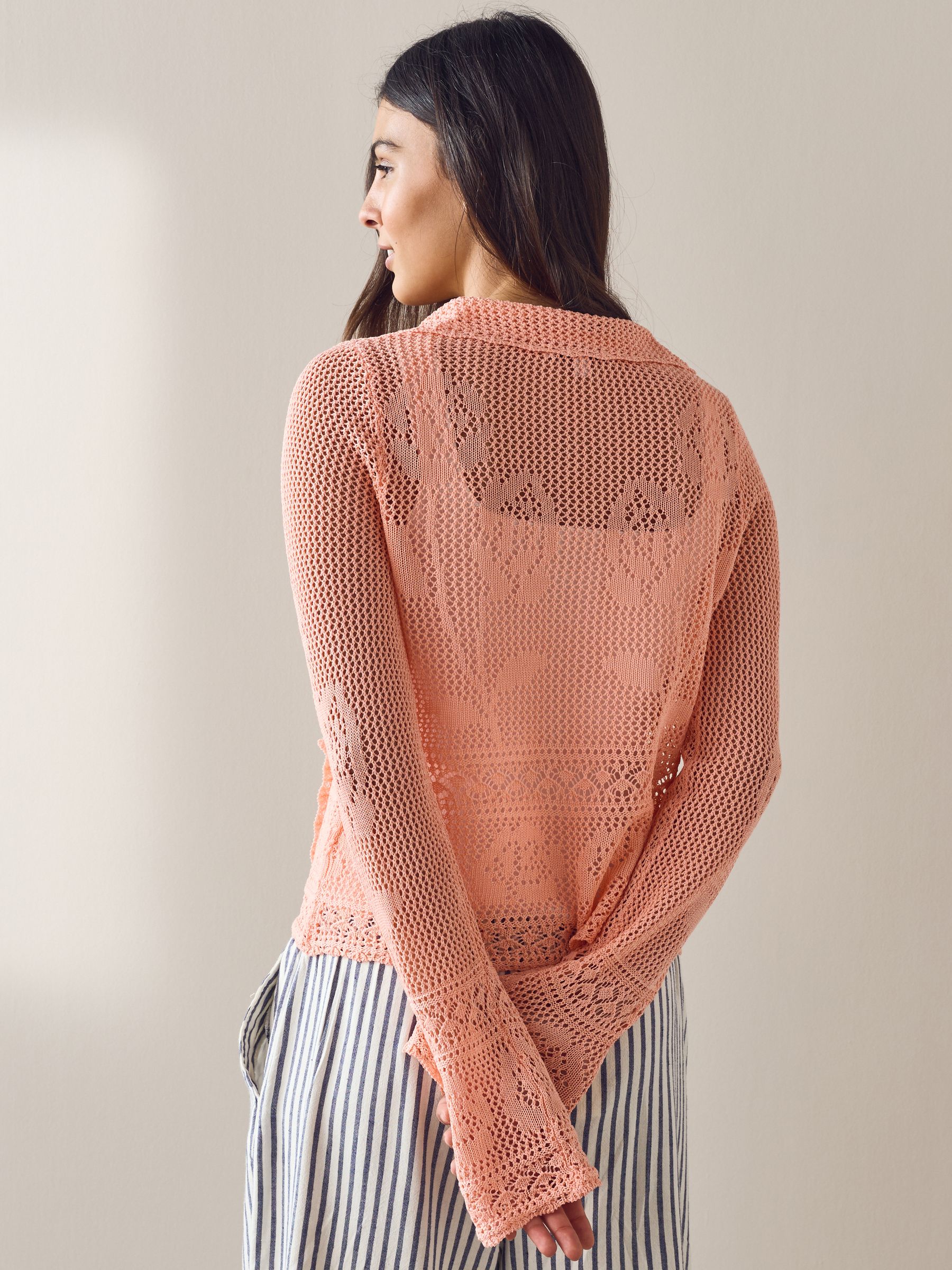 Buy Blush Pink Floral Mesh Tie Front Cardigan With Linen from Next USA