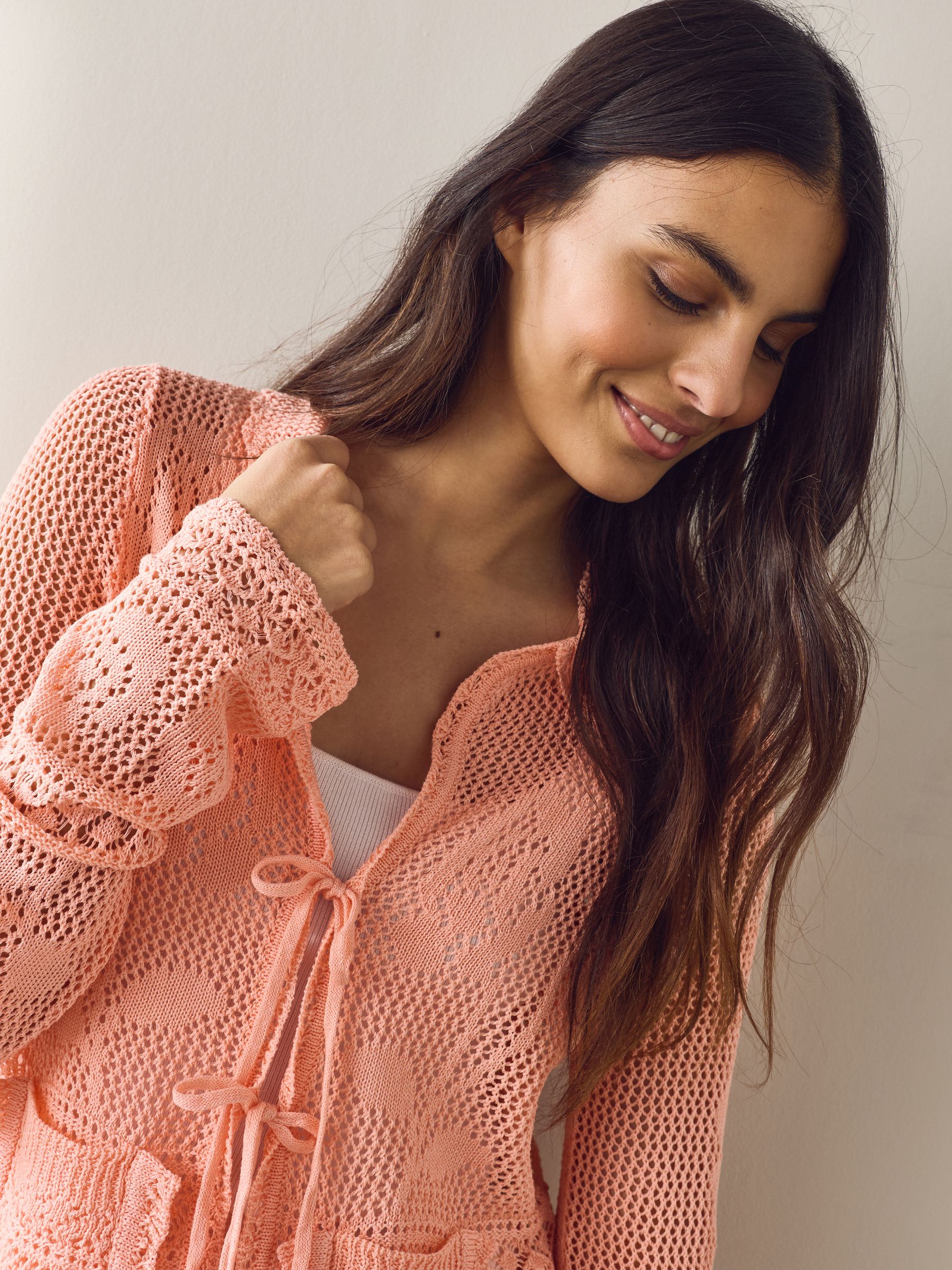 Buy Blush Pink Floral Mesh Tie Front Cardigan With Linen from Next USA