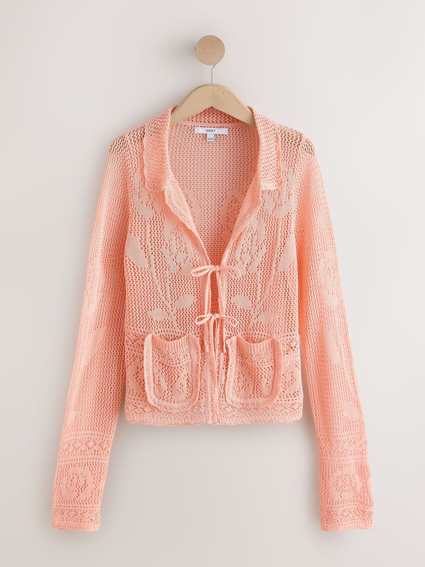 Buy Blush Pink Floral Mesh Tie Front Cardigan With Linen from Next USA