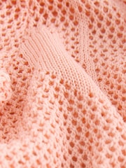 Blush Pink Floral Mesh Tie Front Cardigan With Linen - Image 7 of 8