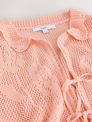 Blush Pink Floral Mesh Tie Front Cardigan With Linen - Image 8 of 8