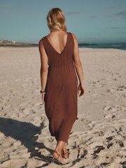 Brown Jersey Wrap Midi Dress - Image 3 of 7