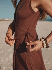 Brown Jersey Wrap Midi Dress - Image 4 of 7