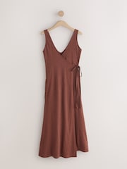 Brown Jersey Wrap Midi Dress - Image 5 of 7