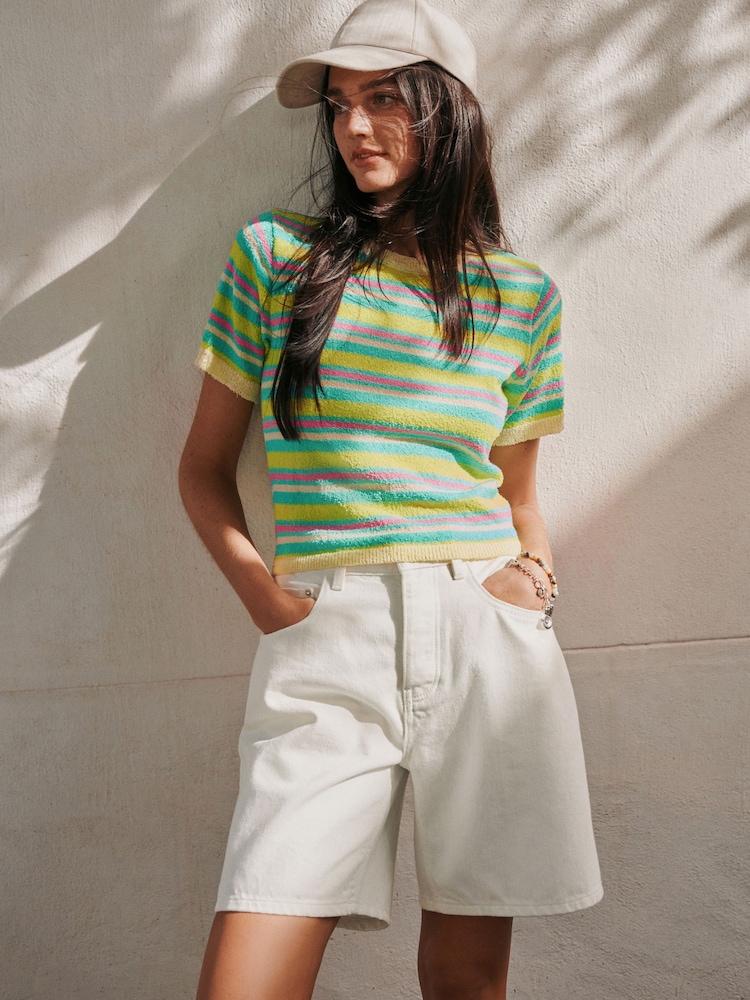 Multi Stripe Knitted Short Sleeve Towelling T-Shirt - Image 1 of 8 Multi Stripe Knitted Short Sleeve Towelling T-Shirt - Image 1 of 8