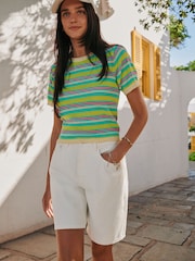 Multi Stripe Knitted Short Sleeve Towelling T-Shirt - Image 2 of 8