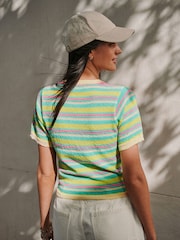 Multi Stripe Knitted Short Sleeve Towelling T-Shirt - Image 4 of 8