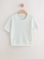 White Knitted Short Sleeve Towelling T-Shirt - Image 5 of 7
