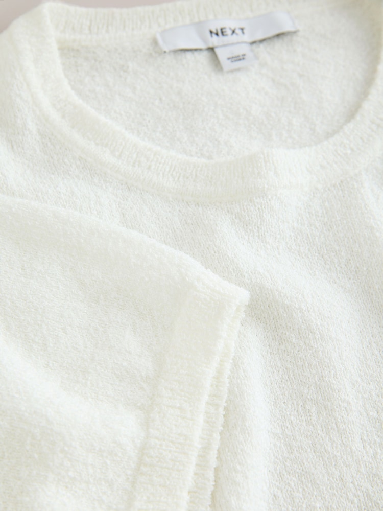 White Knitted Short Sleeve Towelling T-Shirt - Image 7 of 7 White Knitted Short Sleeve Towelling T-Shirt - Image 7 of 7