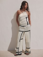 Monochrome Stripe One Shoulder Scarf Tie Top - Image 2 of 6