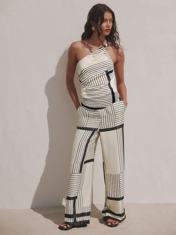 Monochrome Stripe One Shoulder Scarf Tie Top - Image 2 of 6