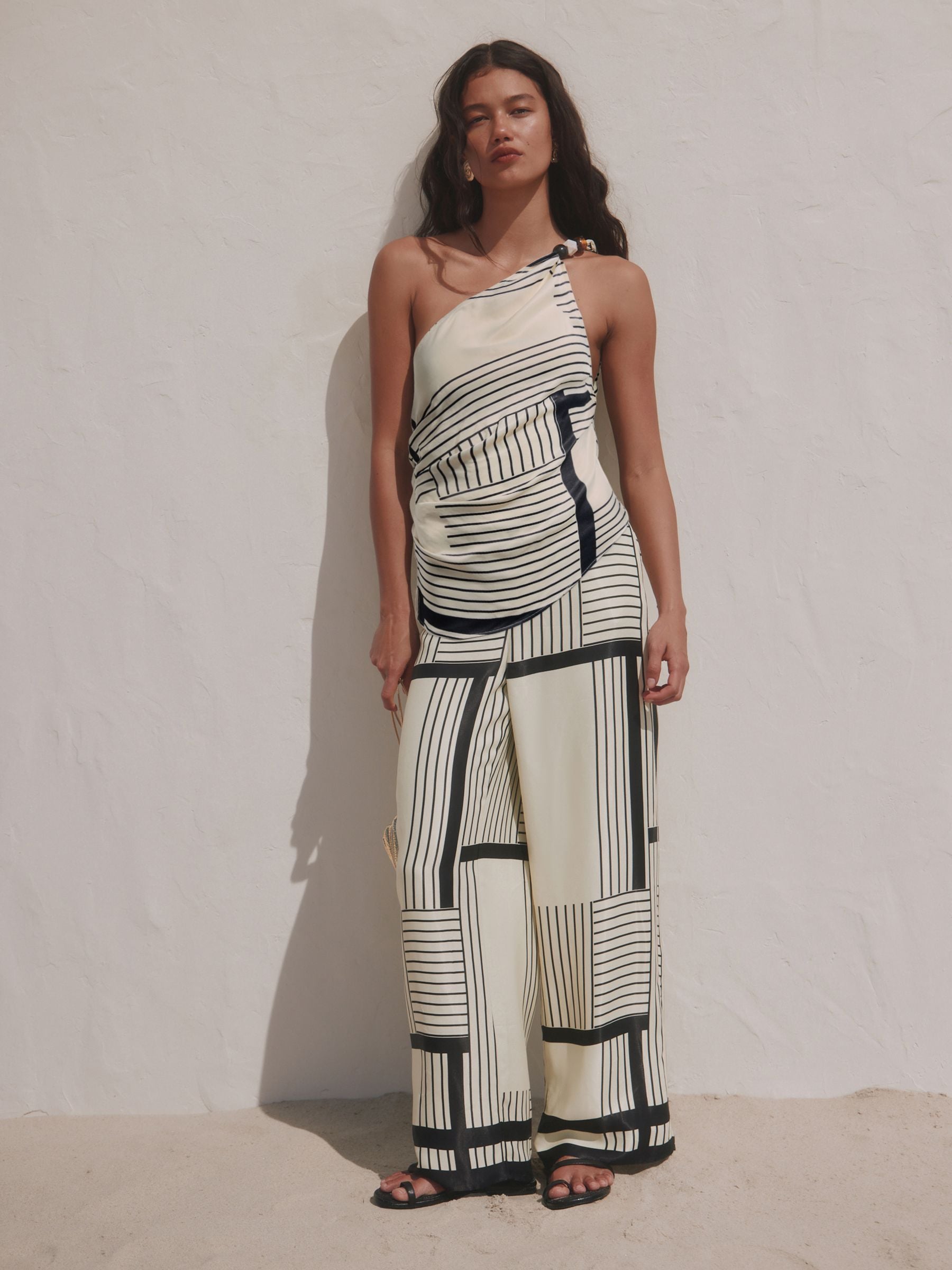 Buy White/Black Stripe Stripe One Shoulder Scarf Tie Top from Next