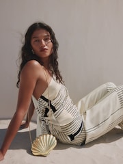 Monochrome Stripe One Shoulder Scarf Tie Top - Image 4 of 6