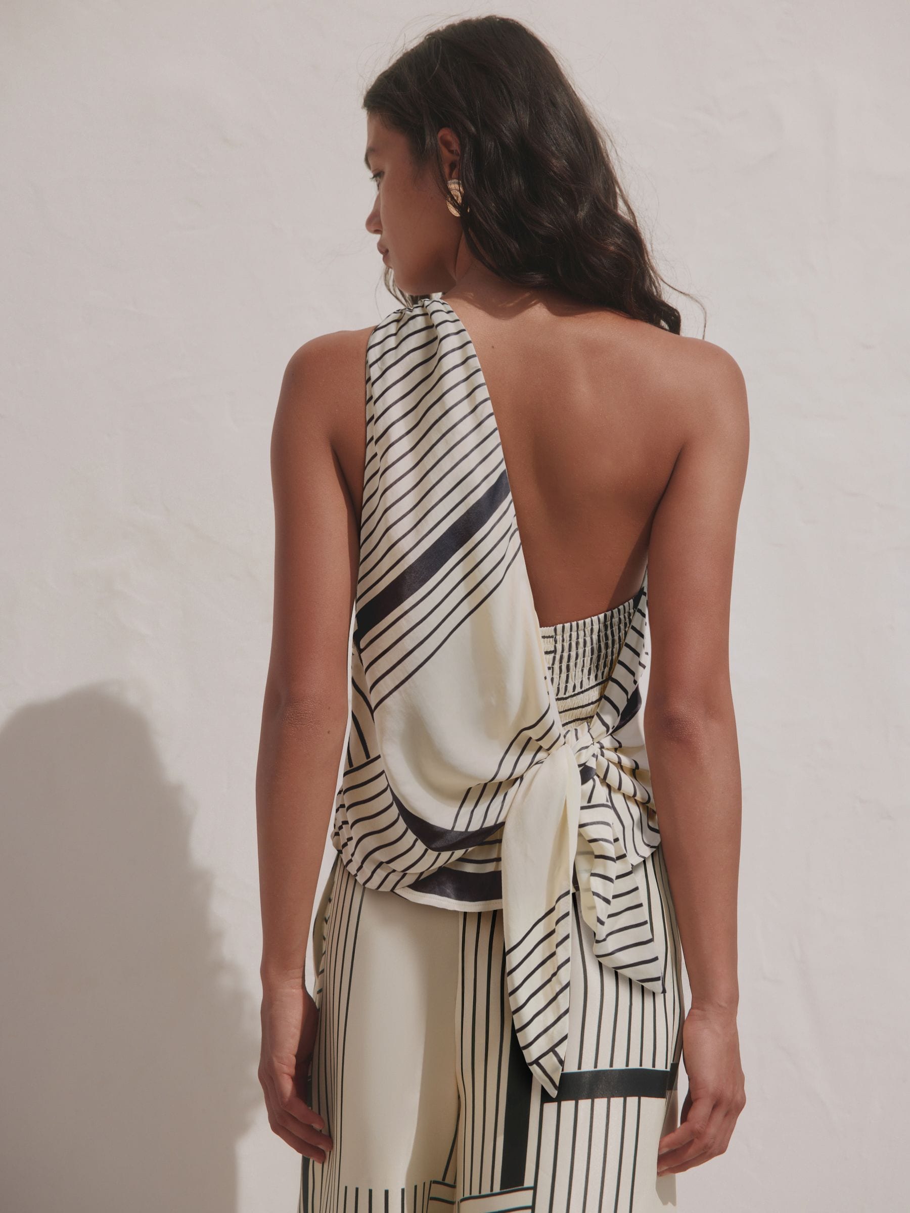 Buy White/Black Stripe Stripe One Shoulder Scarf Tie Top from Next USA