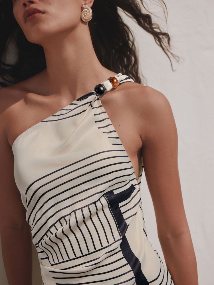 Monochrome Stripe One Shoulder Scarf Tie Top - Image 6 of 6