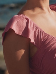 玫瑰粉紅色 - Jersey V-Neck Midi Dress - 圖片 5/8