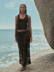 Chocolate Brown Crochet Midi Skirt - Image 2 of 3