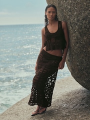 Chocolate Brown Crochet Midi Skirt - Image 3 of 3