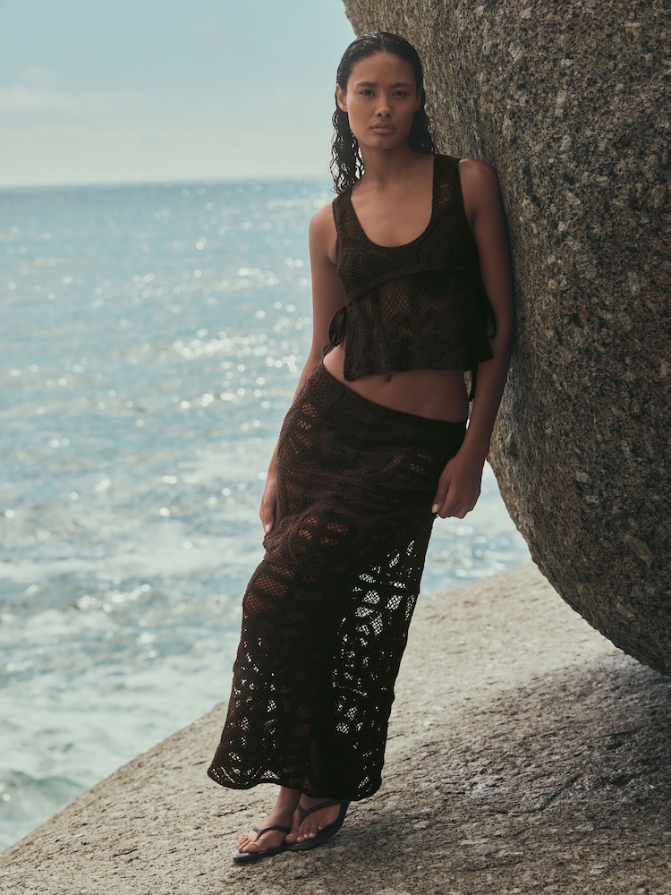 Chocolate Brown Crochet Midi Skirt - Image 3 of 3