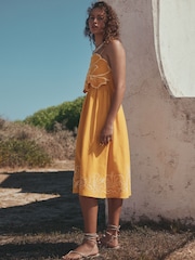 Ochre Yellow Midi Dress With Hibiscus Detailing - Image 3 of 3