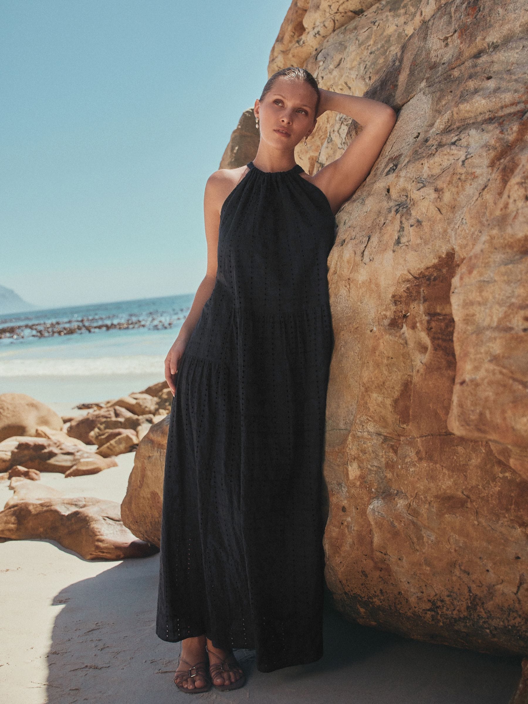 Womens Next Black Halter Maxi Dress US 4