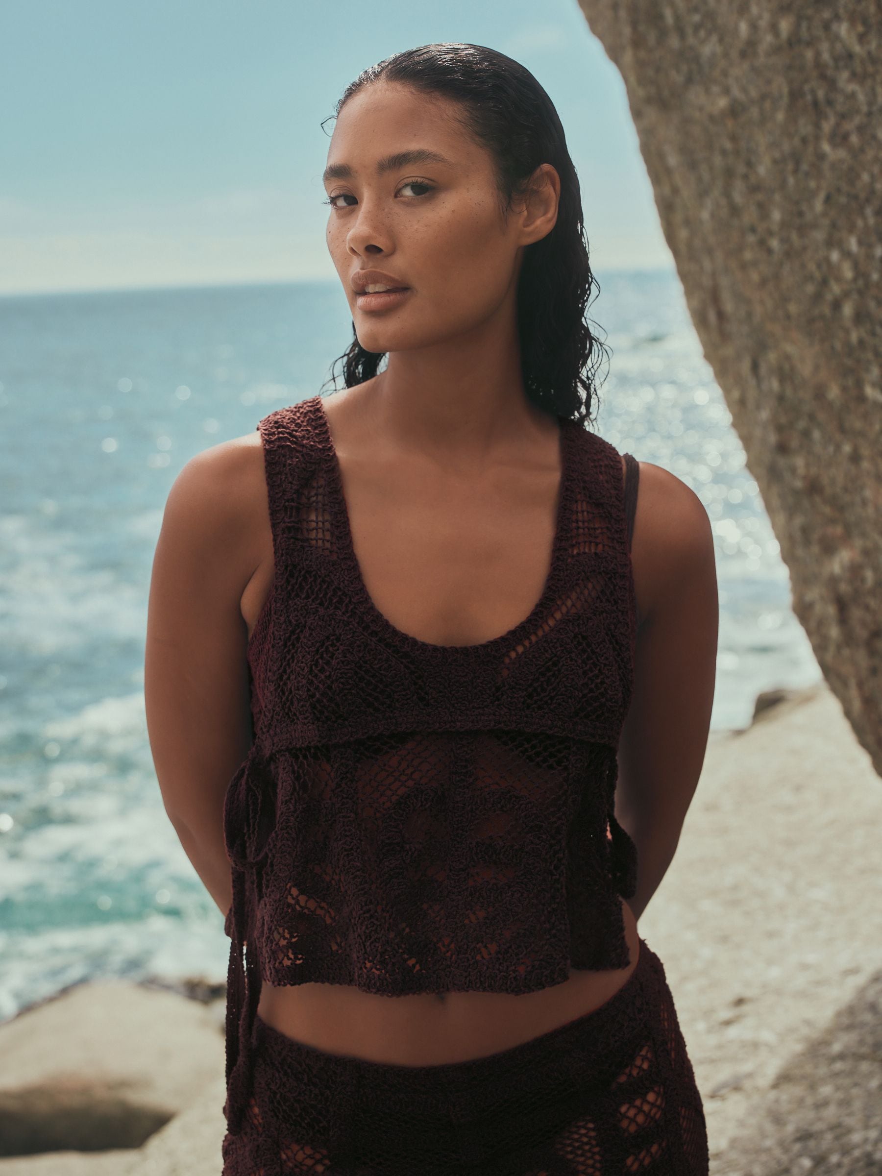 Buy Chocolate Brown Crochet Shell Top from Next USA