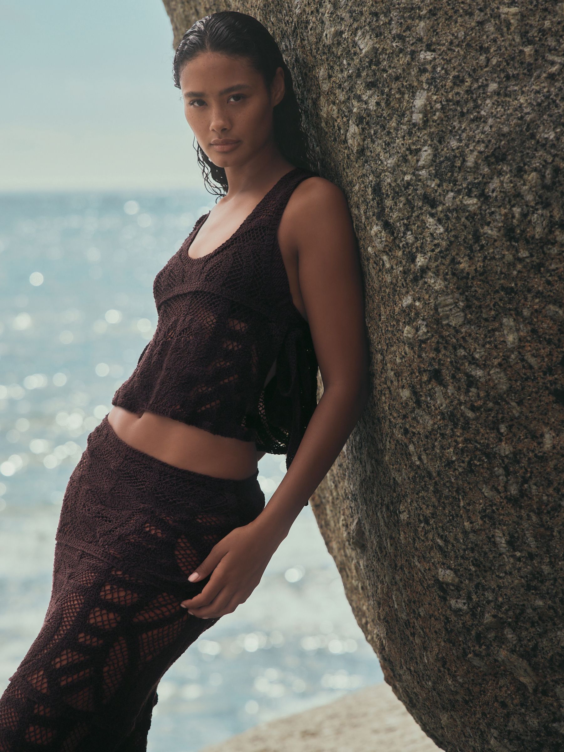 Buy Chocolate Brown Crochet Shell Top from Next USA