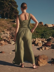 Khaki Green Jersey Woven Mix Midi Dress - Image 4 of 7