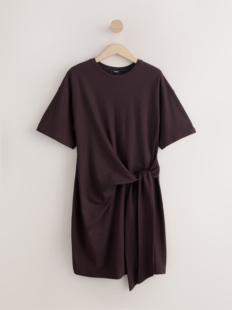 Buy Brown Tie Waist Mini T-Shirt Dress from the Next UK online shop