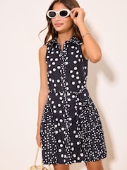 Lipsy Navy Blue Spot Holiday Shirt Dress (5-16yrs) - Image 1 of 4