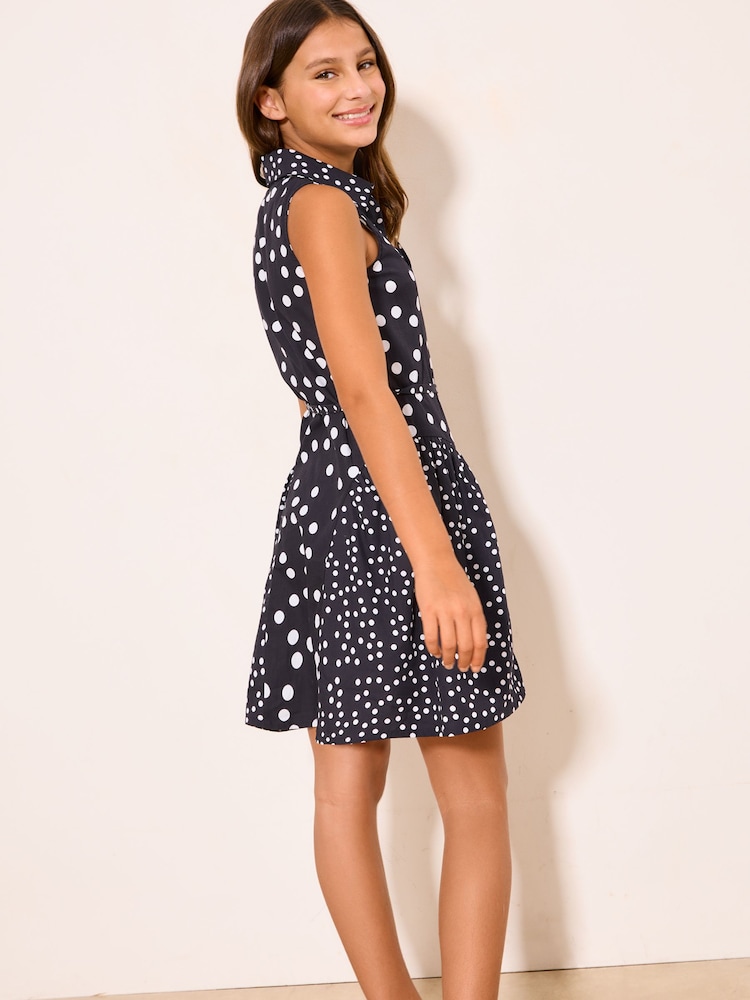 Lipsy Navy Blue Spot Holiday Shirt Dress (5-16yrs) - Image 4 of 4 Lipsy Navy Blue Spot Holiday Shirt Dress (5-16yrs) - Image 4 of 4