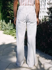 Ecru Striped Wide Leg Drawstring Waist Jeans - Image 3 of 9