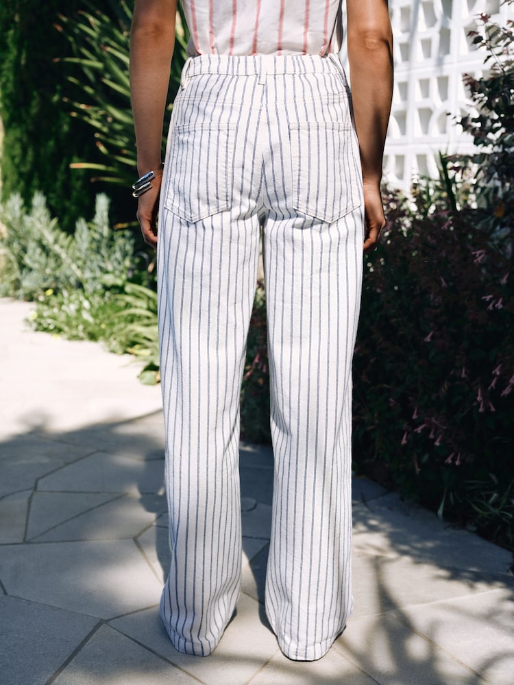 Ecru Gestreift - Jeans Mit Weitem Bein Und Kordelzugbund - Bild 2 von 7