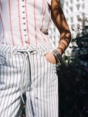 Ecru Striped Wide Leg Drawstring Waist Jeans - Image 6 of 9