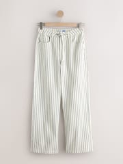 Ecru Striped Wide Leg Drawstring Waist Jeans - Image 7 of 9